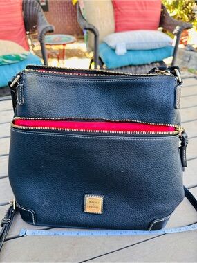 Dooney & Bourke Black Pebbled Leather Bag with Gold Hardware and Red lining